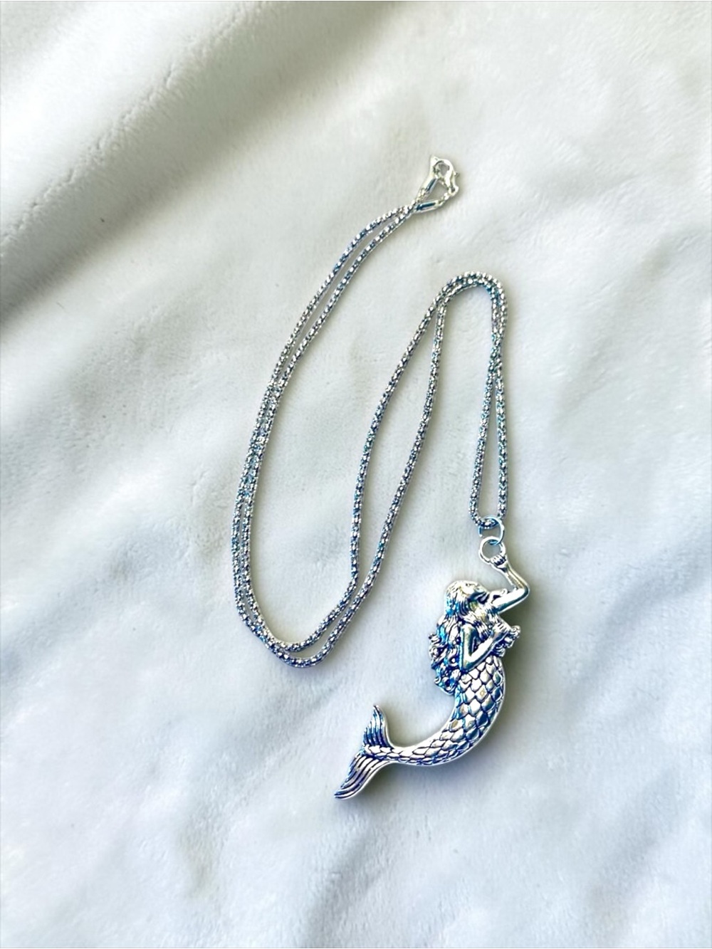 Sterling Silver-Tone Mermaid Pendant Necklace - Silver. Handmade - Picture 8 of 9